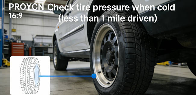 Check tire pressure when tires are cold (driven less than 1 mile)