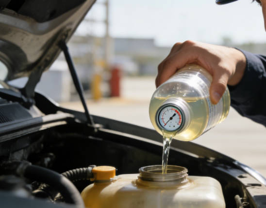 Add the appropriate fluid slowly, checking the level frequently