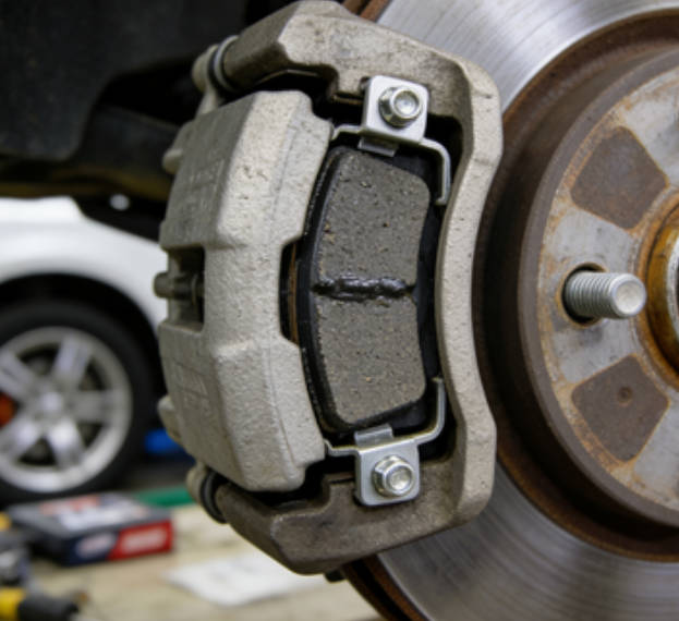 Applying anti-squeal compound to brake pad backing